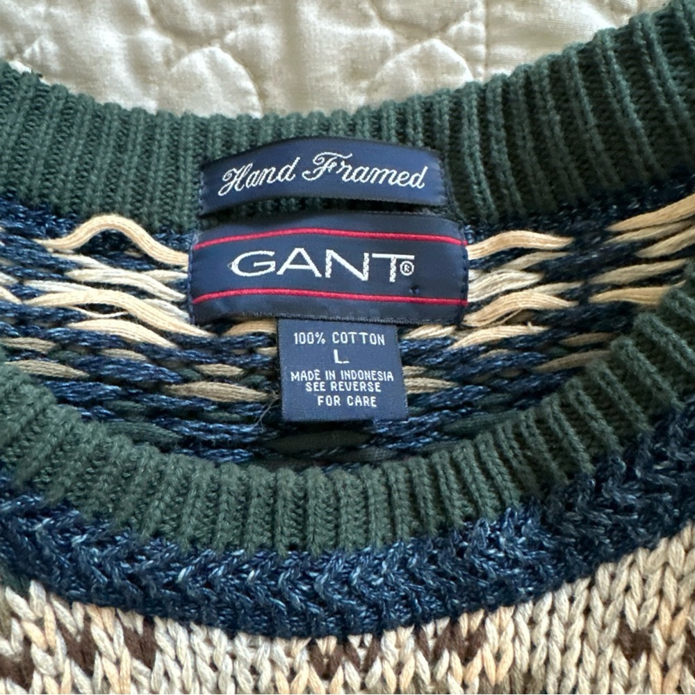 Vintage GANT Sweater Men's Large Colorful Hand Framed Cotton 90's Grandpa Cosby - Picture 4 of 7